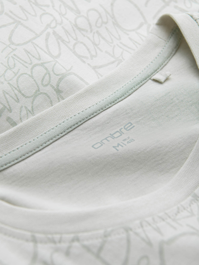 Tricou bărbătesc din bumbac cu litere imprimate și buzunar - galben-verde V4 OM-TSFP-0188