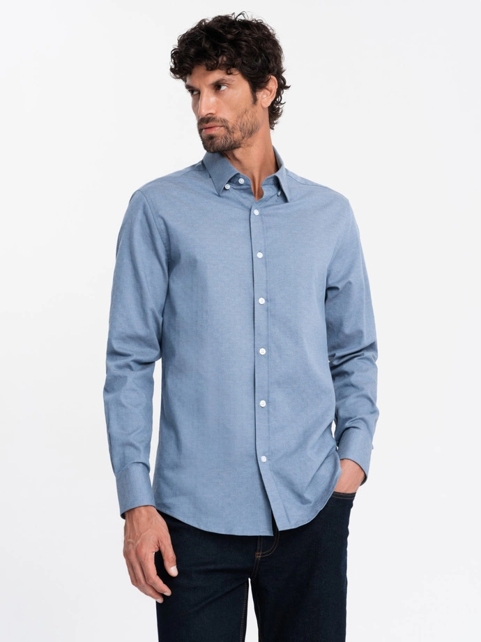 Men's SLIM FIT shirt in decorative fabric - blue V1 OM-SHCS-0175