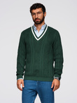Men's plaid sweater with crew neckline - green V3 OM-SWSW-0151