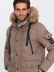 Men's winter parka jacket - light brown V6 OM-JALJ-0132
