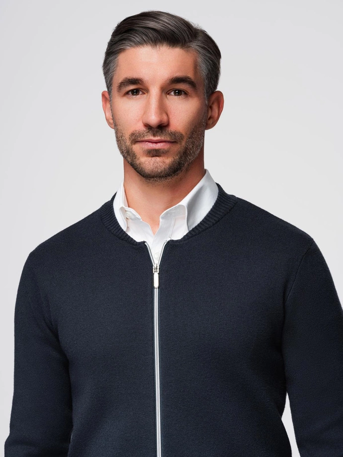 Men's smooth zip sweater - navy blue V1 OM-SWZS-0146