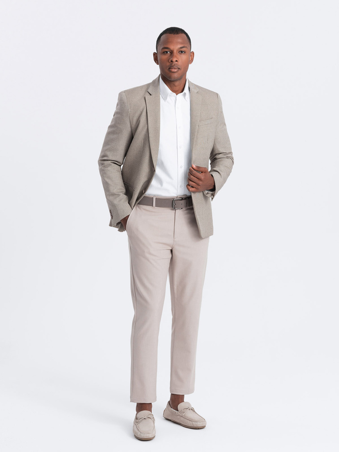 Men's elegant blazer with decorative buttons on cuffs - beige V3 OM-BLZB-0114