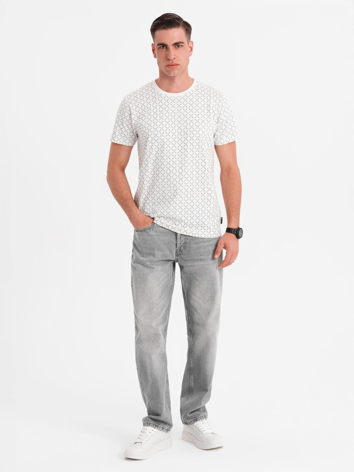 Tricou din bumbac imprimat cu decolteu rotund - negru V2 OM-TSFP-0225