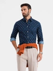 Pánske bavlnené vzorované tričko SLIM FIT - atramentové V3 OM-SHCS-0151