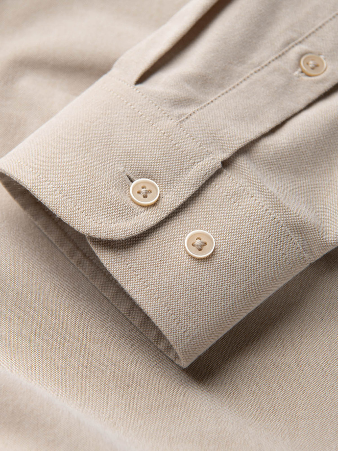 Men's REGULAR FIT cotton shirt with pocket - beige V1 OM-SHOS-0153