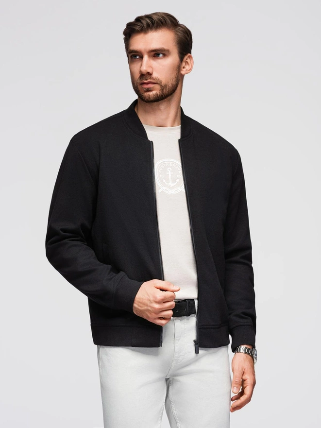 Men's quilted jacket with high zipped hood - black V1 OM-JAHP-0238
