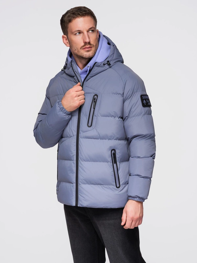 Warmed quilted men's jacket with raglan sleeves - extinguished purple V6 OM-JAHP-0302