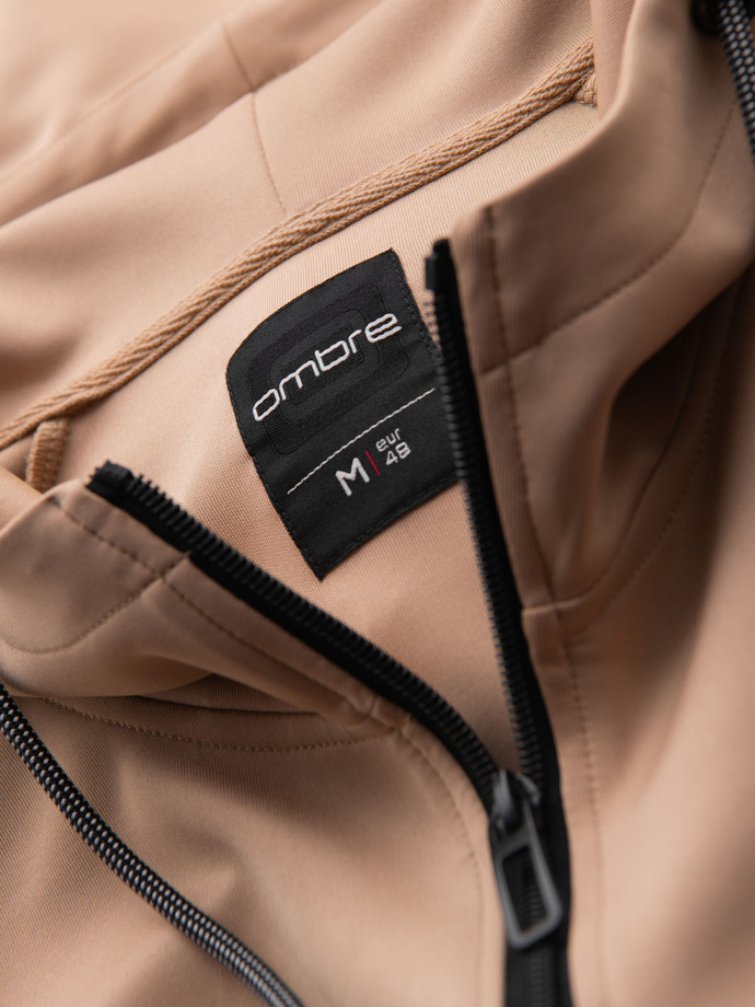 Pánská rozepínací mikina s kapucí a lemováním - béžová V4 OM-SSZP-0210