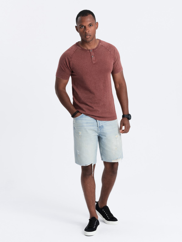 Pánské tričko s výstřihem henley - bordó V3 S1757