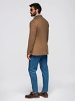 Men's knitted jacket with a fitted cut - light brown V4 OM-BLZB-0100
