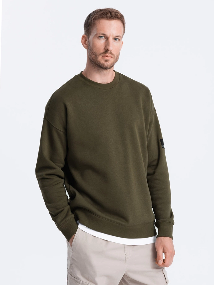 Men's OVERSIZE sweatshirt with imitation T-shirt - olive V4 OM-SSNZ-0126