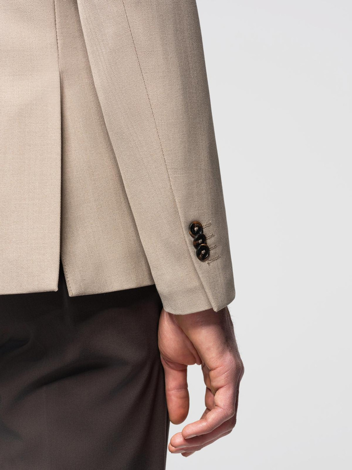 Elegantiška vyriška SLIM FIT striukė su rayonu - smėlio spalvos V2 OM-BLZB-0135