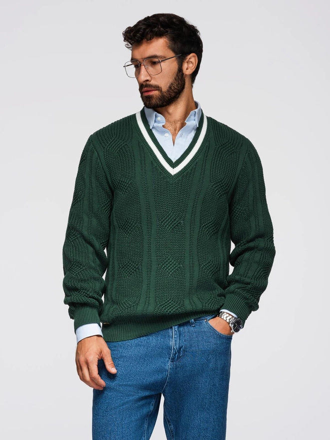 Knitted monochrome men's viscose cardigan - navy blue V1 OM-SWCD-0126