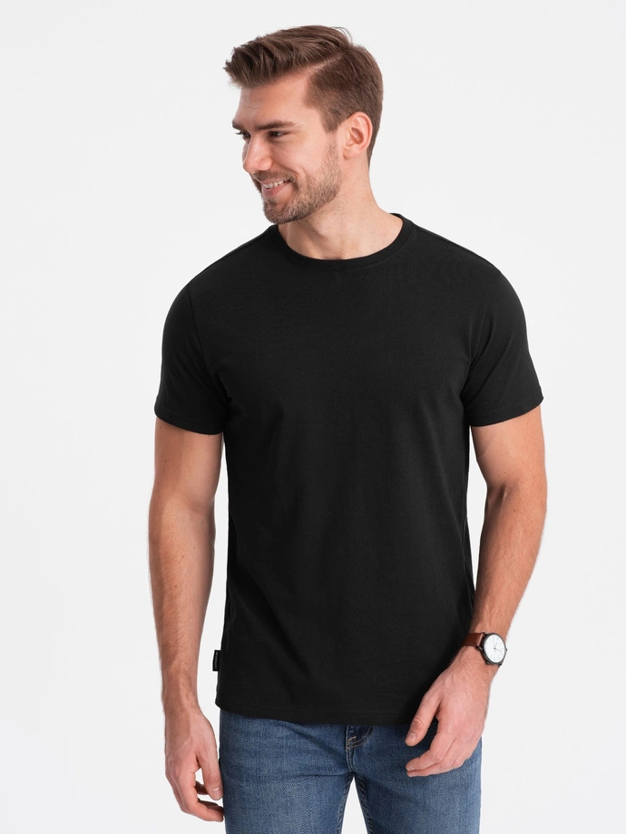 Tricou clasic din bumbac pentru bărbați BASIC - negru V1 OM-TSBS-0146