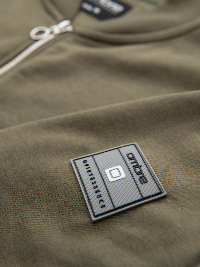Bavlněná pánská mikina bomber na zip - khaki V1 OM-SSZP-0215