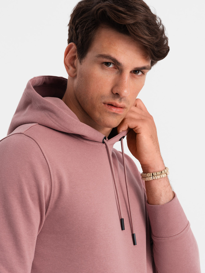 Men's BASIC cotton sweatshirt kangaroo hoodie - dark pink V4 OM-SSBN-0161