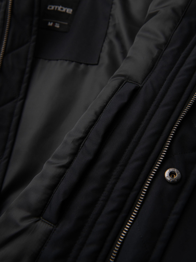 Jachetă parka Classic Long pentru bărbați - negru V6 OM-JAPJ-0313