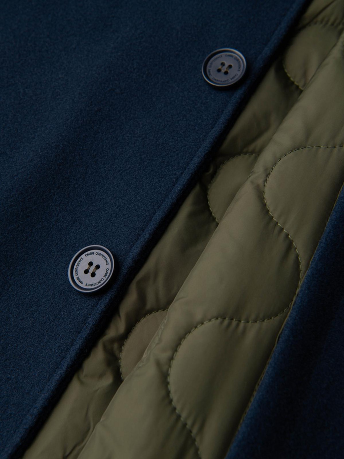 Pánský dlouhý jednořadý kabát s límcem a spodním pláštěm - černý V1 OM-COWC-0106