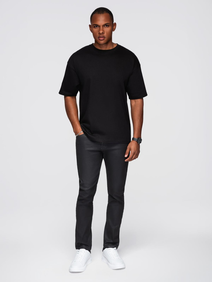 Tricou bărbătesc din bumbac cu motiv cu aripi din paiete pe spate - negru V1 OM-TSCT-0289