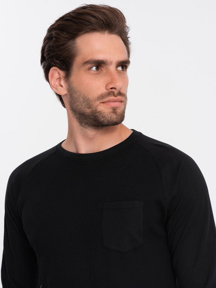 Men's longsleeve with "waffle" texture - black V4 OM-LSCL-0109