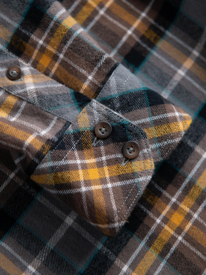 Men's checkered flannel shirt with pockets - gray-yellow V1 OM-SHCS-0149