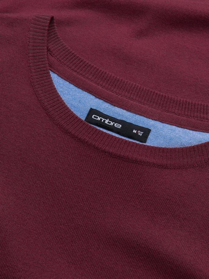 BASIC klasikinis vyriškas viskozės džemperis su apvalia iškirpte - bordo spalvos V11 OM-SWBS-0106