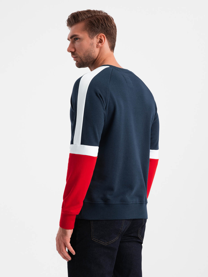 Tricou tri-color pentru bărbați cu mâneci raglan - albastru marin V2 OM-SSNZ-22FW-003