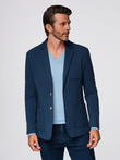 Men's SLIM knit jacket with subtle texture - dark blue V6 OM-BLZB-0101