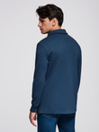 Men's structured knit polo collar sweatshirt - dark blue V5 OM-SSNZ-0149