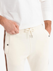 Men's sweatpants with piping and ribbing on the legs - cream V3 OM-PASK-0258