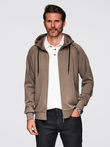 Men's unbuttoned sweatshirt with stand-up collar and hood - gray-brown V3 OM-SSZP-0216