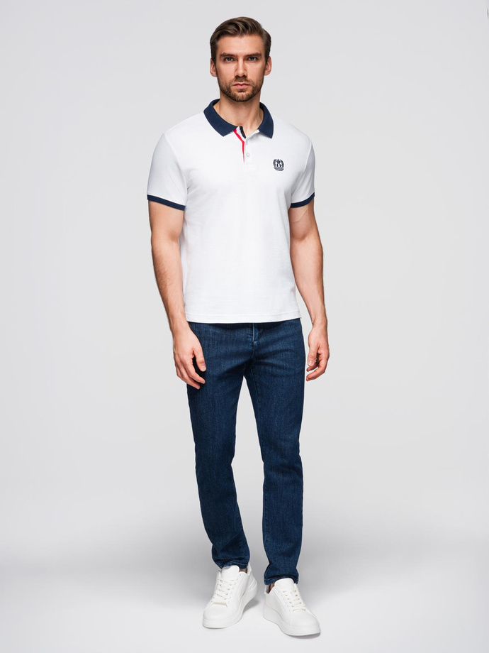 Pánske polo tričko s farebnými akcentmi - biele V2 OM-POSS-0105