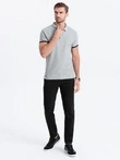 Vyriški medvilniniai polo marškinėliai su kontrastiniu apvadu - pilkas melanžas V7 OM-POSS-0113