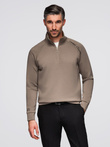 Men's sweatshirt with contrasting print and unbuttoned high collar - grey-brown V3 OM-SSZP-0211