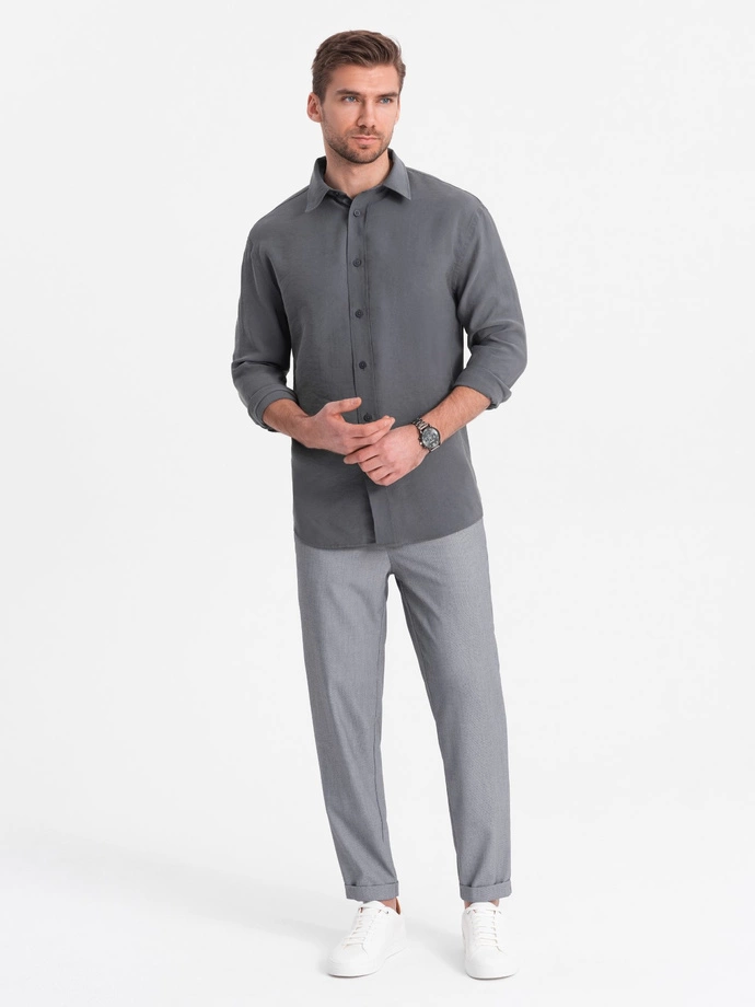 Pánské chino kalhoty REGULAR FIT s elastickým pasem - šedé V2 OM-PACP-0157