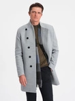 Men's coat with asymmetrical fastening - grey melange V1 OM-COWC-0102