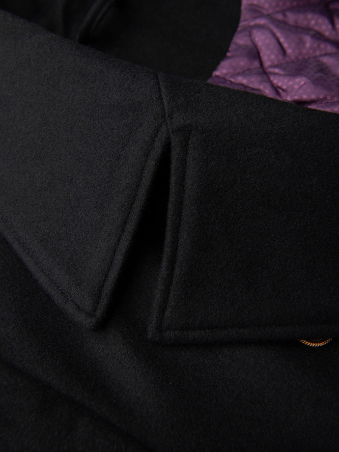 Elegant military double-breasted coat for men with wool - black V1 OM-COWC-0145