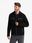 Men's biker jacket with collar and pockets - black V2 OM-JALP-0157