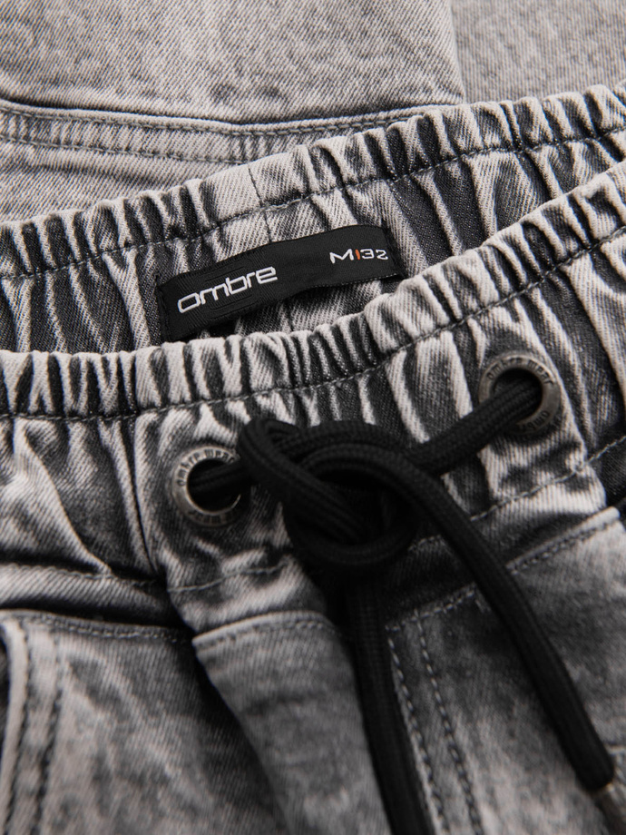 Men's denim jogger pants with rips and zippers - gray V4 OM-PADJ-0243