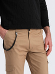 Men's pants with cargo pockets and leg hem - warm brown V2 OM-PACG-0189