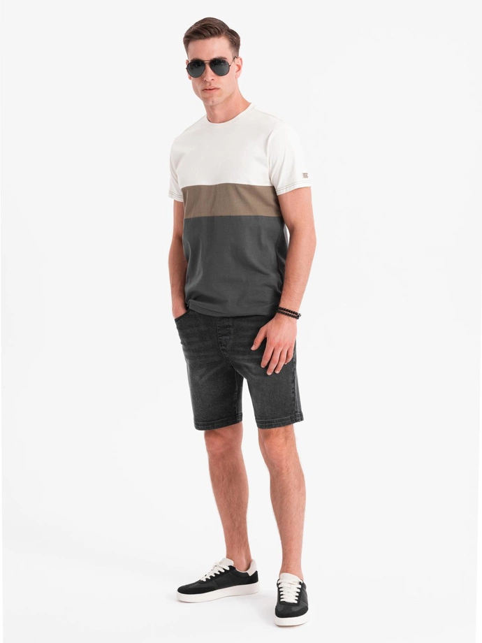 Pánské šortky s elastickým pasem a pracím efektem - černé V4 OM-SRDS-0192