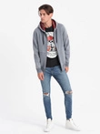 Washable men's unbuttoned hooded sweatshirt - light blue V3 OM-SSDS-0110