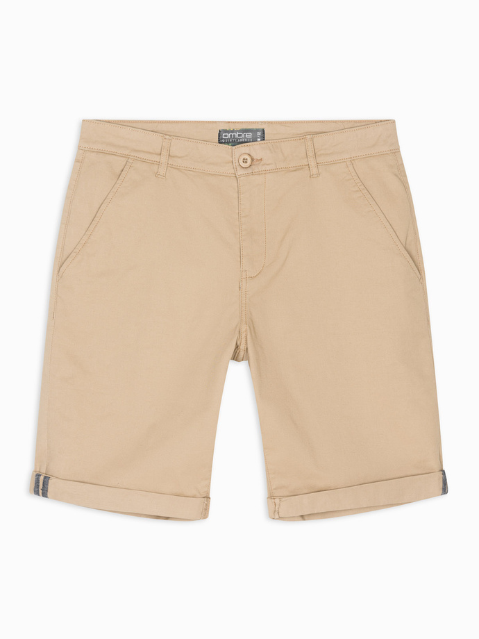 Classic men's chino shorts with rolled up leg - beige V11 OM-SRCS-0197