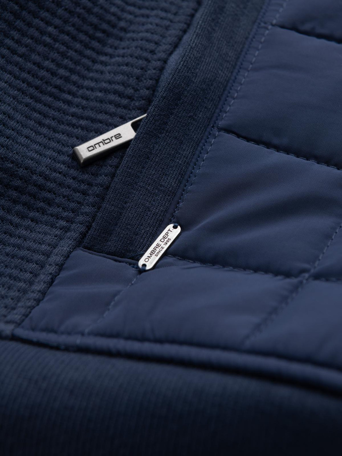 Men's lightweight unzipped jacket with quilted front - navy blue V1 OM-JANP-0193