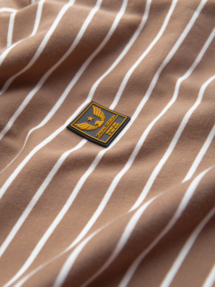 Men's striped t-shirt with Ombre Design patch - brown and white V7 OM-TSCT-0183