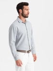 Vyriški REGULAR FIT marškiniai su kišenėmis - šviesiai pilki melanžiniai V2 OM-SHCS-0148