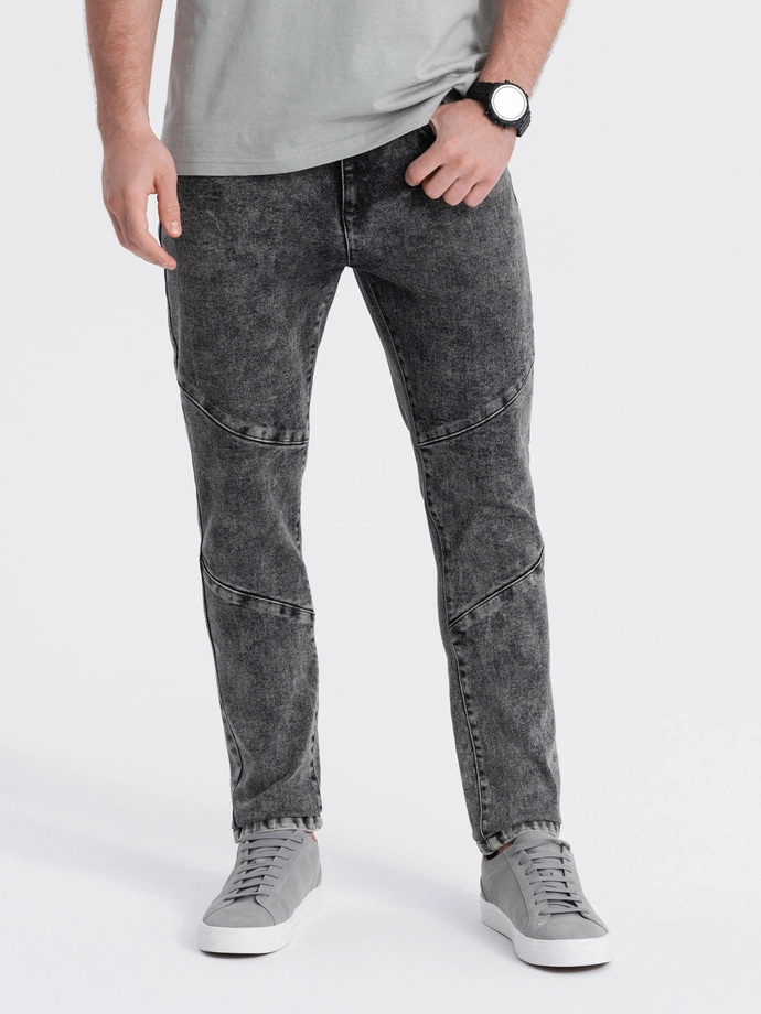 Pantaloni bărbătești slim fit din denim cu cusături la genunchi - gri V3 OM-PADP-0109