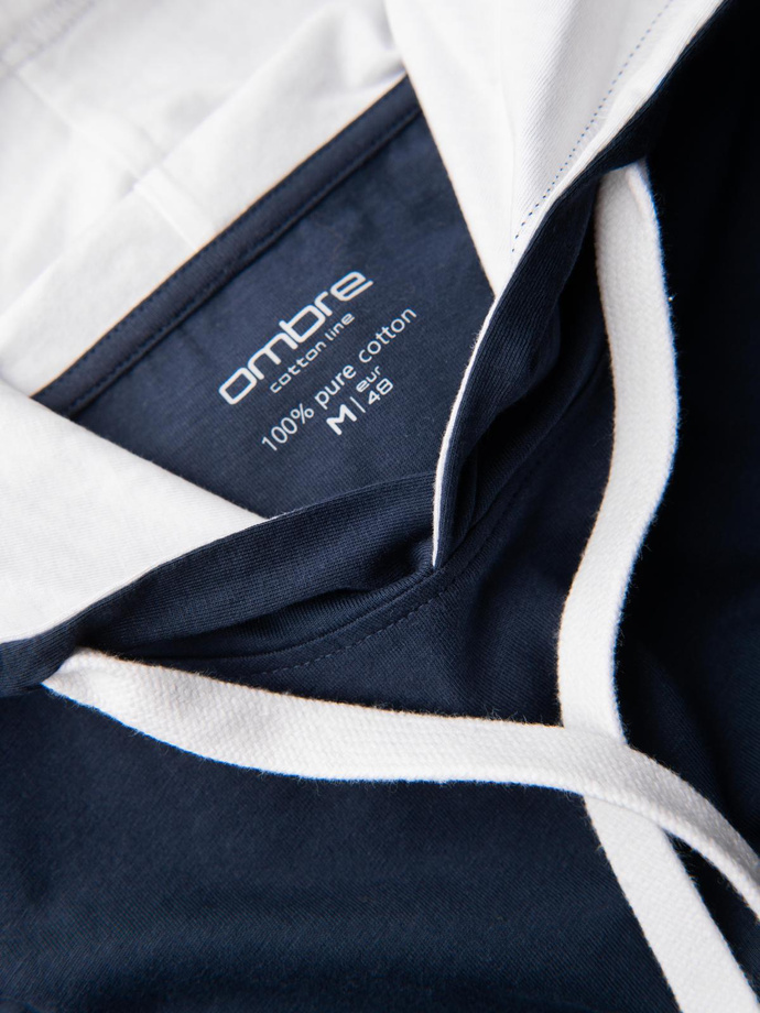 Men's cotton t-shirt with hood - navy blue V4 OM-TSCT-0256
