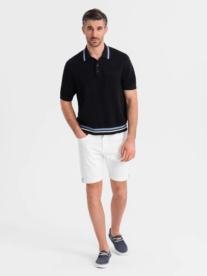 Pantaloni scurți casual pentru bărbați SLIM FIT jacquard knit - albastru marin V1 OM-SRCS-0168