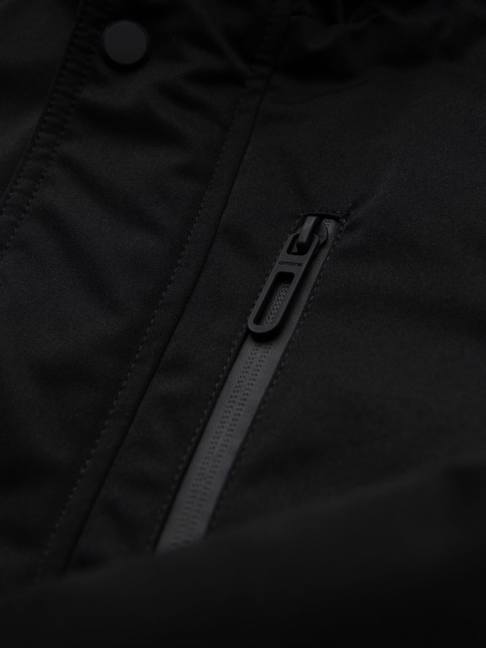 Jachetă parka lungă pentru bărbați cu piele de oaie - negru V4 OM-JAPJ-0316